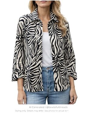 Zebra Print Shacket Light Jacket Safari Chic Stretch Button Up L